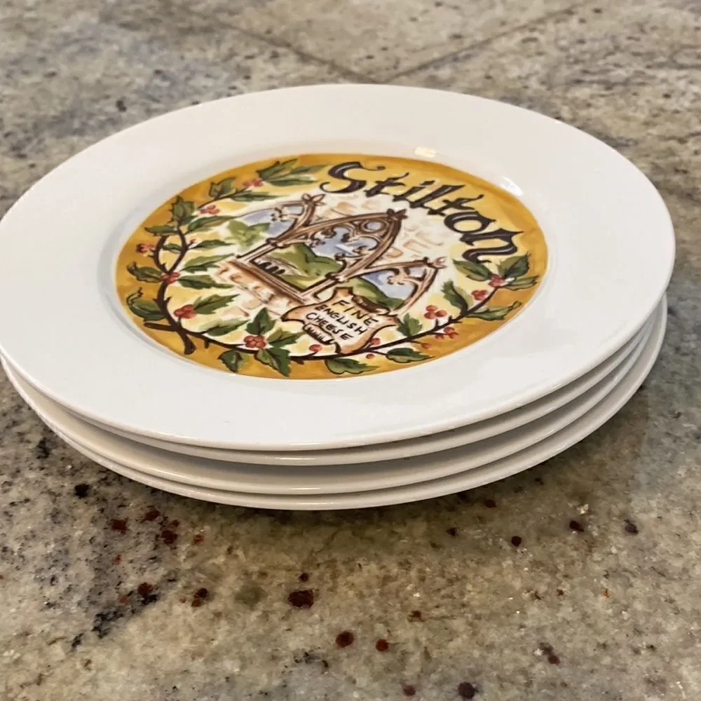 Restoration Hardware Set of 4 Cheese Themed Appetizer Plates
